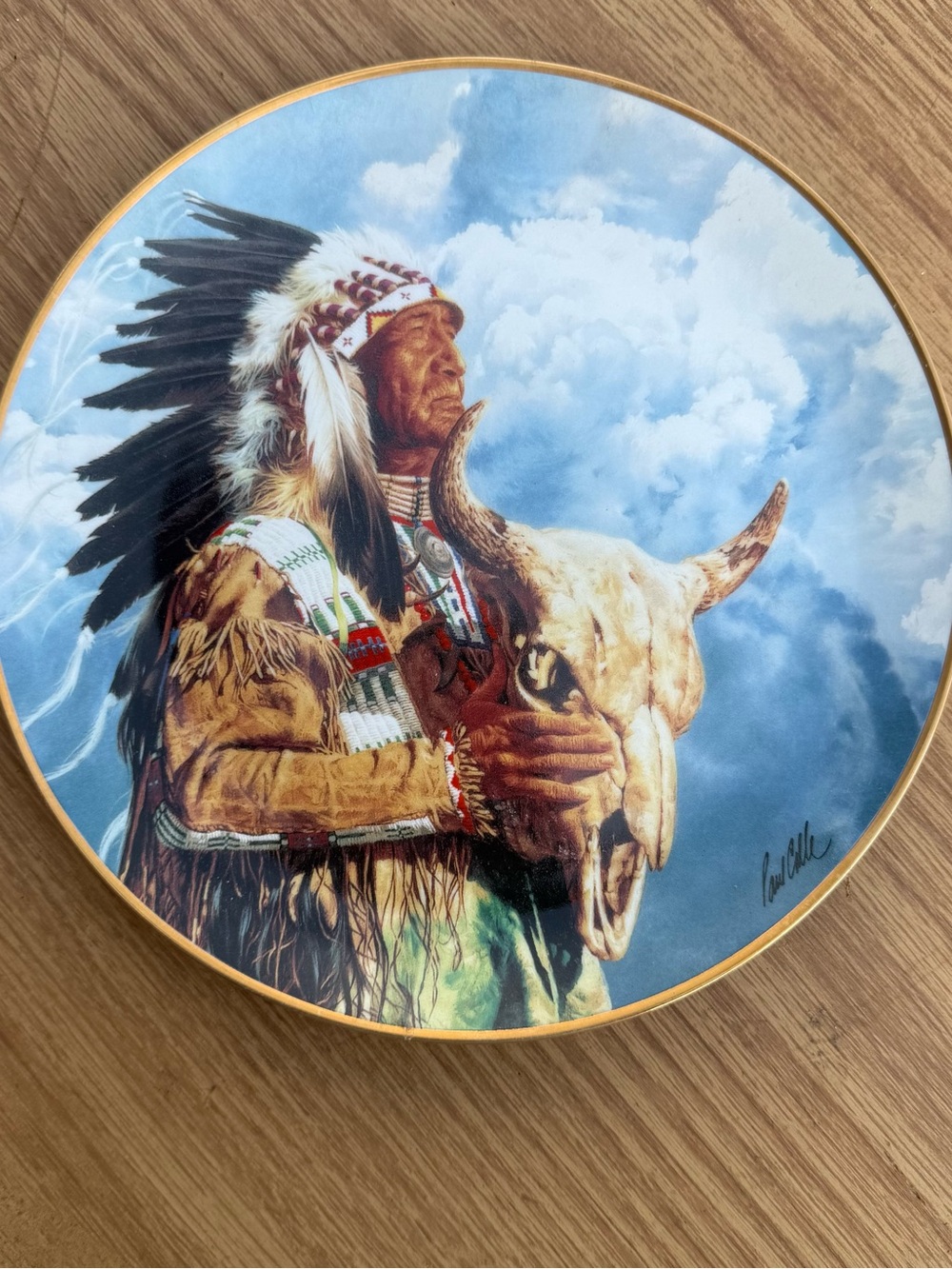 Franklin Mint Blue and Brown Native American Headdress Decorative Plate